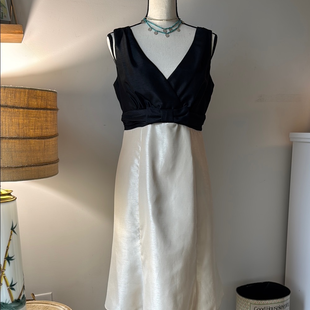 Madison Leigh Black and Cream Sheath Midi Dress V-Neck